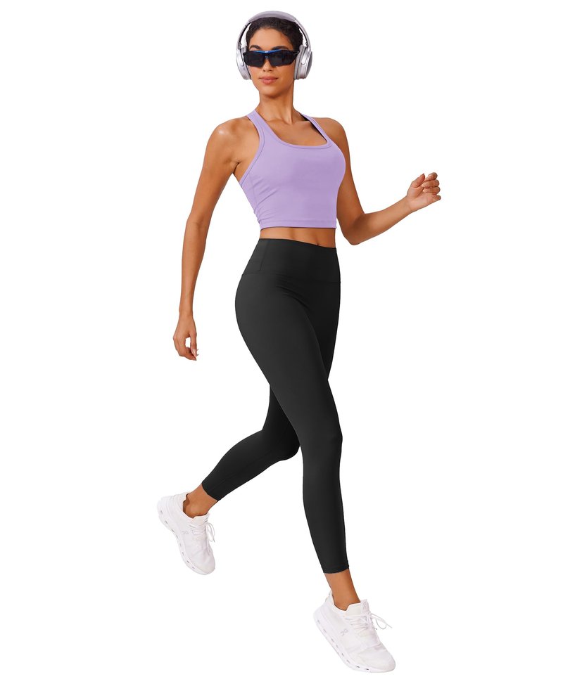PINSPARK Racerback Sports Bras for Women Workout Tops Built in Bra Longline Padded Tank Tops Yoga Bras for Women Medium,Elfin Purple