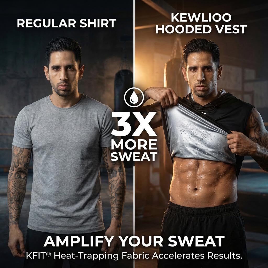 Kewlioo Sauna Shirt for Men Hoodie - Heat Trapping Sauna Suit Pullover Sweat Vest Hoodies, Hooded Sweat Suit Tank Top for Exercise, Cardio, Gym Workouts, Black