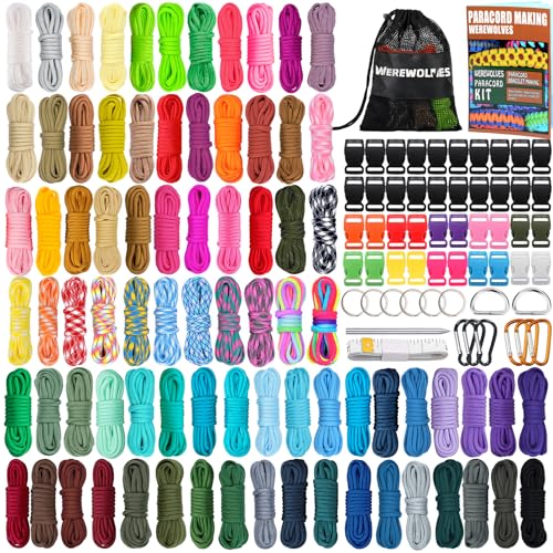 WEREWOLVES Paracord 550 Combo Crafting Kits with Instruction- 80 Colors 10ft Multifunction Paracord Ropes and Complete Accessories for Making Paracord Bracelets, Lanyards, Dog Collar (Candy)