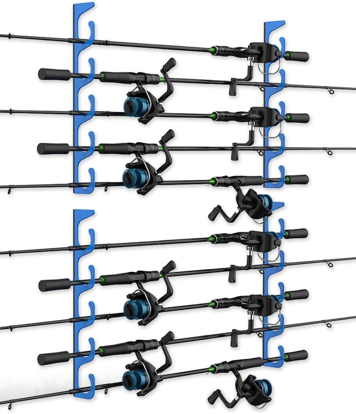 Fishing Pole Holders - 10-Rod Wall Storage Rack for Garage | Fits Most Fishing Rods