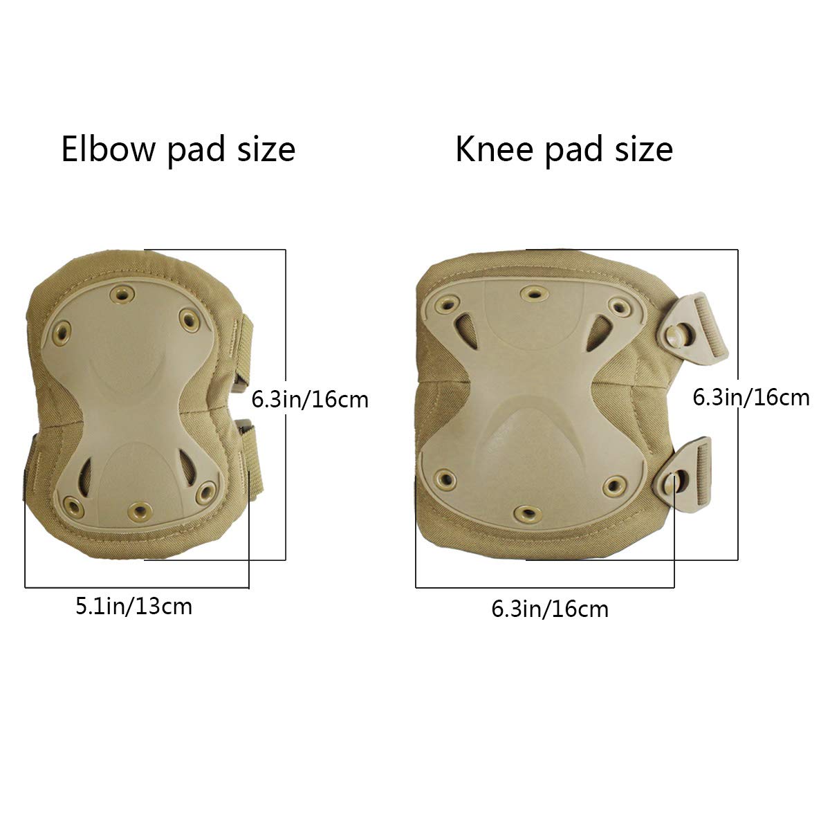 AOUTACC Tactical Combat Knee & Elbow Protective Pads Set for Outdoor CS Paintball Game Cycling Safety Skateboarding Gear Skates Knee Protection Guard Pads (Tan)