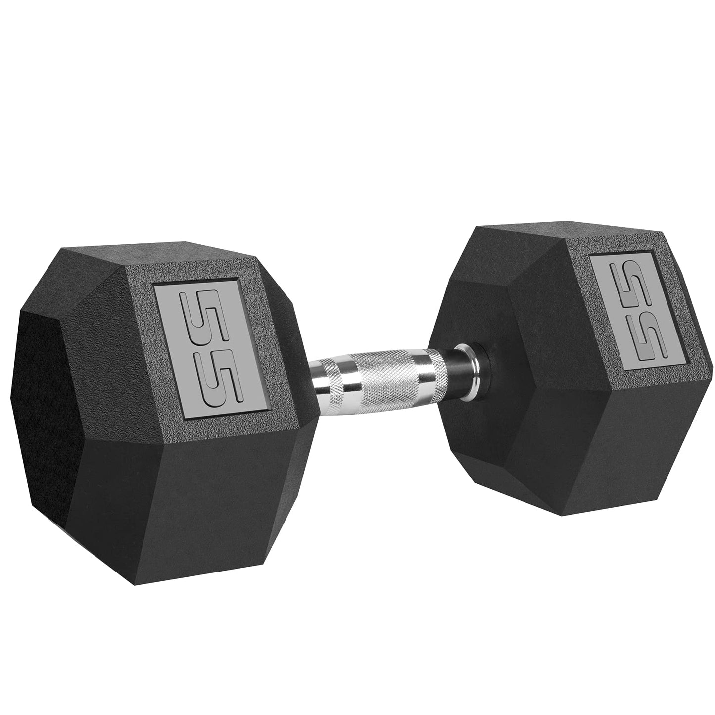 LIONSCOOL PVC Encased Hex Dumbbell in Pairs or Single, Premium Hand Weight with Metal Handle for Strength Training, Build Muscle and Full Body Workout, 5-60lbs Free Weights (55LB Single)