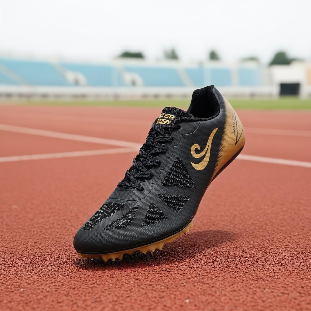 ORRZER Men's Track and Field Spikes Shoes for Women Lightweight Running and Jumping Sneakers Black/Gold