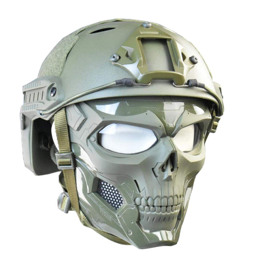 JFFCESTORE Tactical Mask and Fast Helmet,Protective Full Face Clear Goggle Skull mask Dual Mode Wearing Design Adjustable Strap (Mask+Helmet Green)