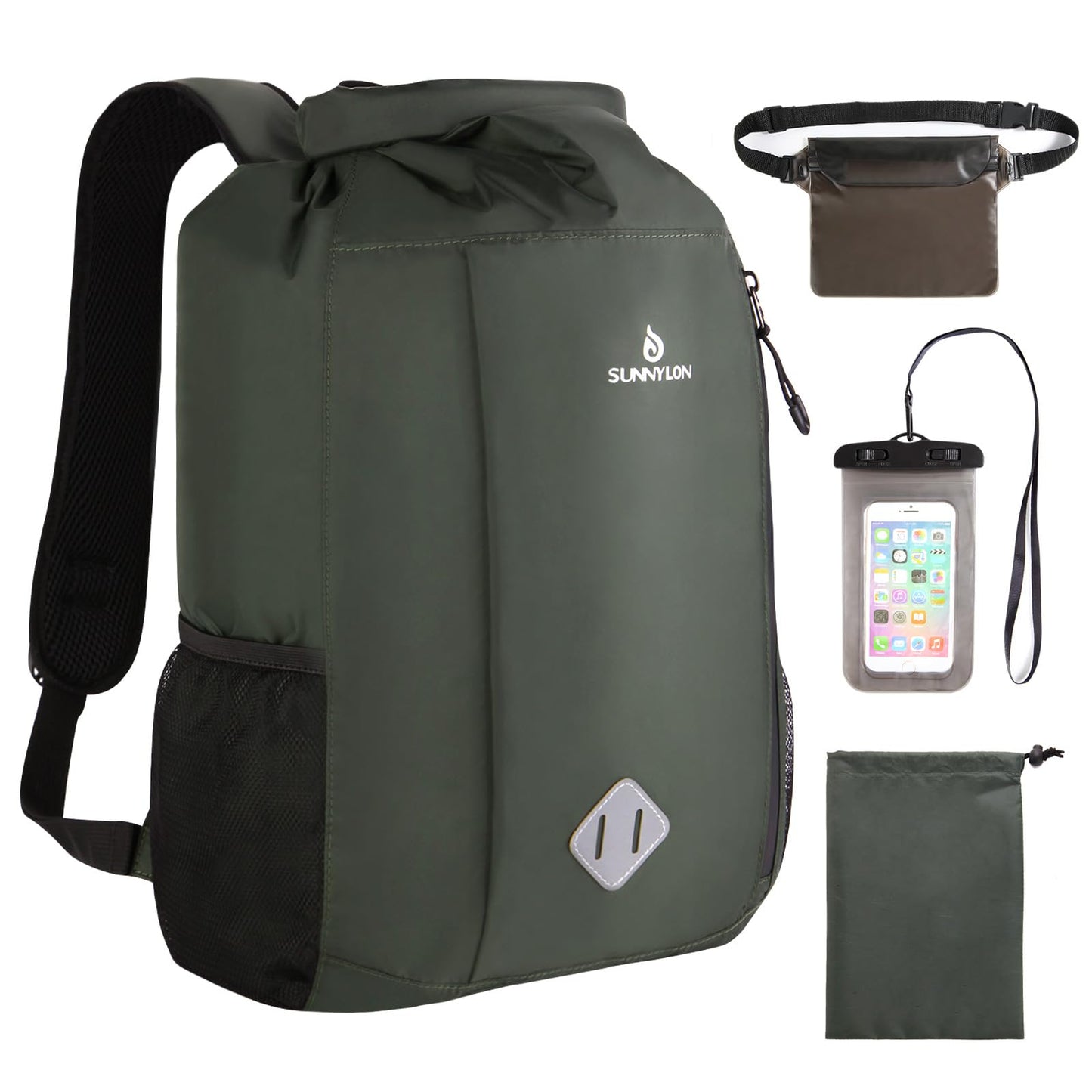 Sunnylon Dry Bag Backpack, 20L Dry Bags Waterproof with Waist Pouch and Phone Case,Roll top Dry bag for kayaking,Marine dry bag for Kayaking,Beach, Rafting, Boating, Hiking, Camping and Fishing