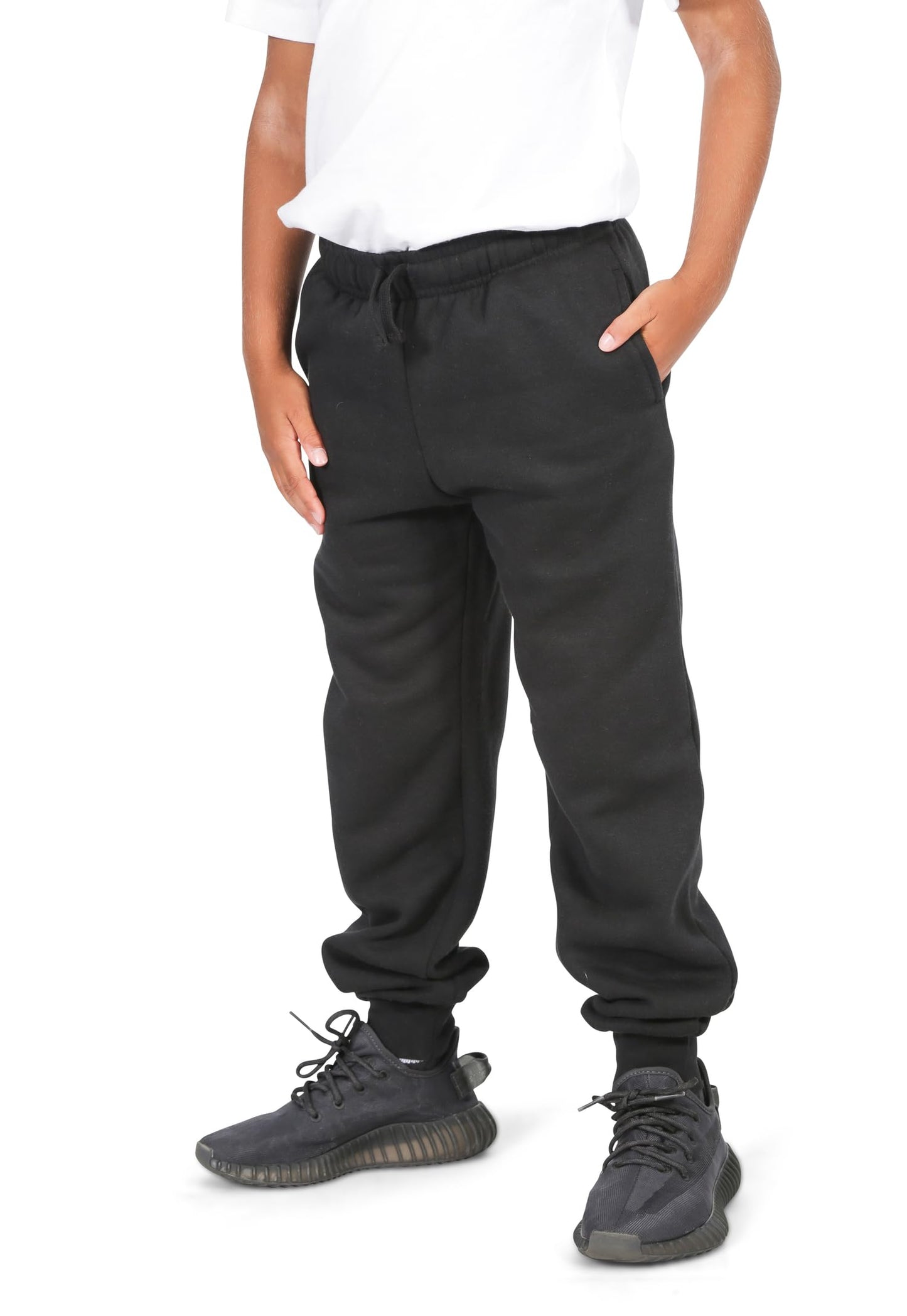 EVERYDAY KIDS Boys Black Cotton Fleece Sweatpants Joggers with Pockets; Boys Athletic Sweat Pants - Soft and Breathable Cotton/Poly Blend (6/7, Black)