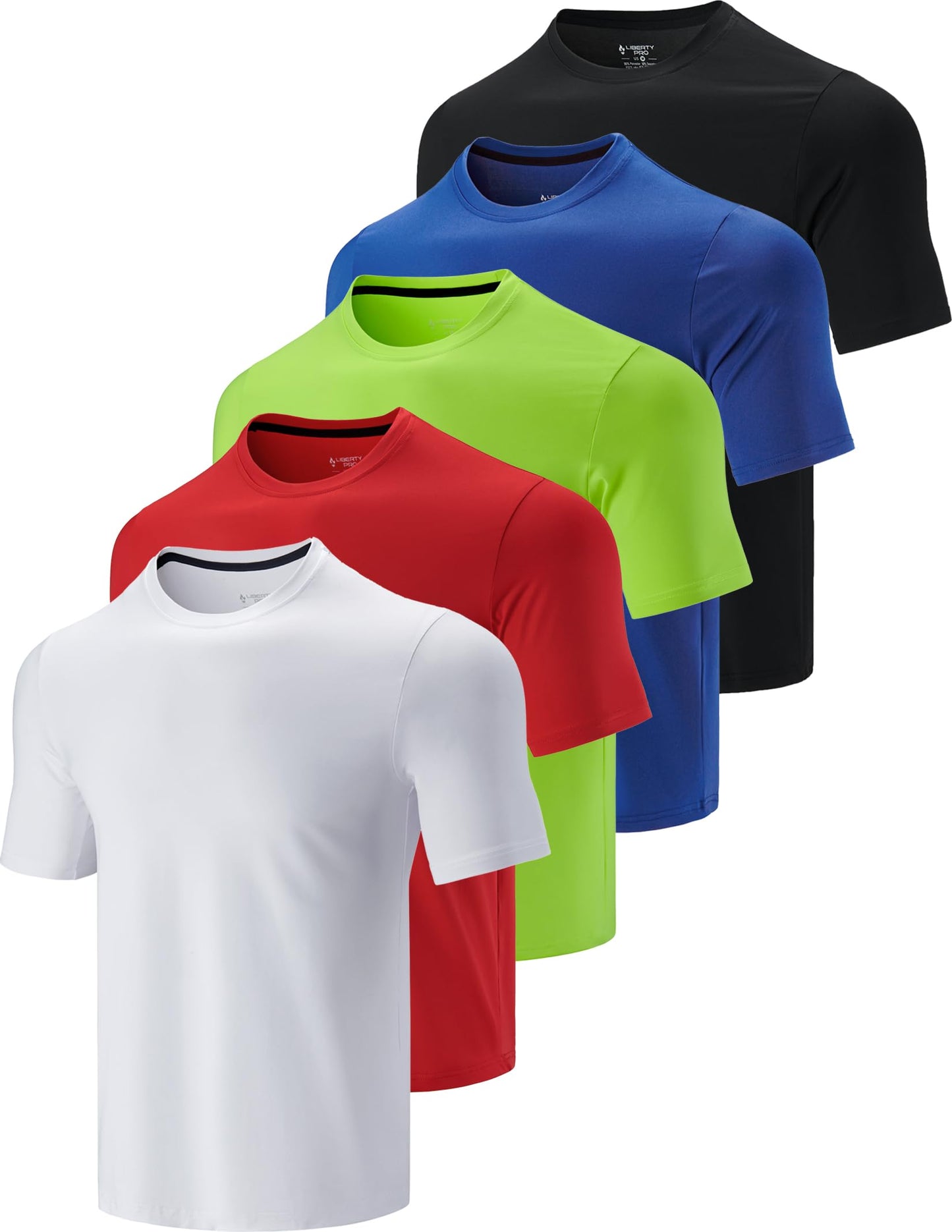 5 Pack Men’s Active Quick Dry Crew Neck T Shirts | Athletic Running Gym Workout Short Sleeve Tee Tops Bulk (Edition 7, Large)