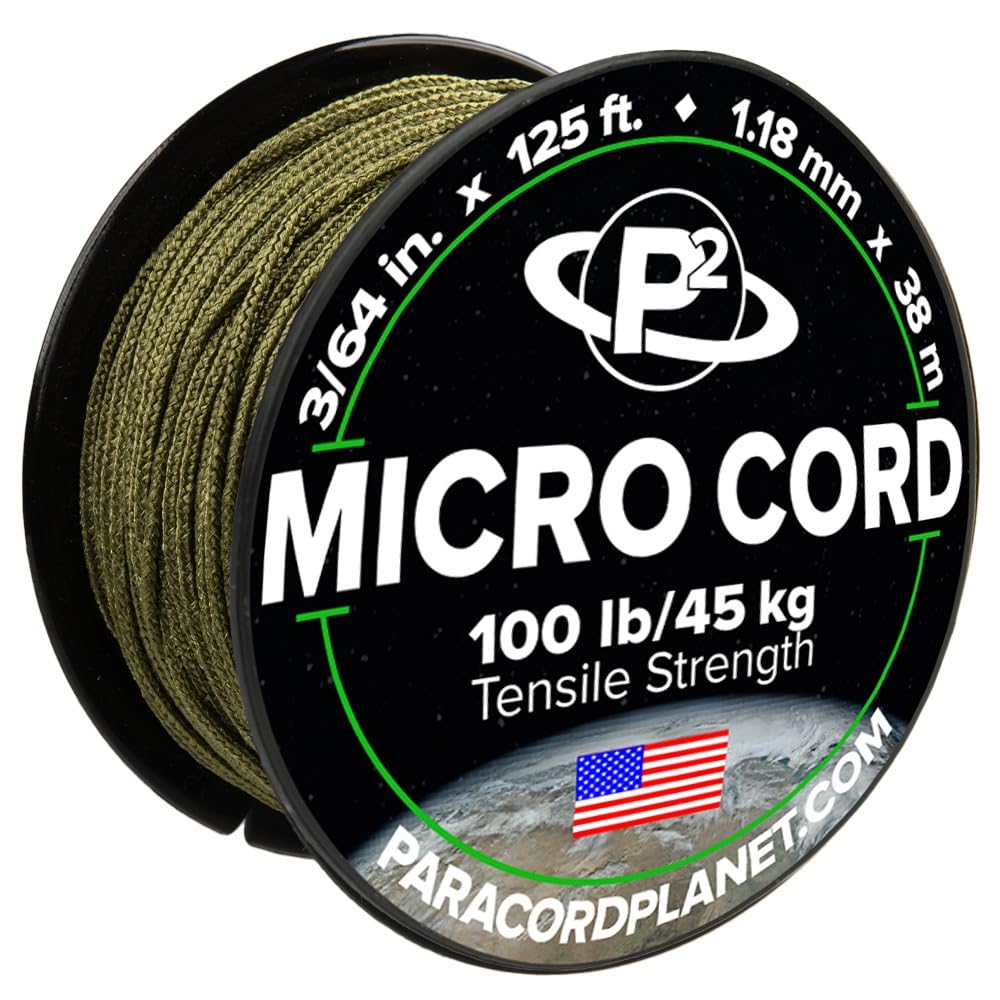 Paracord Planet Micro Paracord – Thin Braided Cord for Crafting, Fishing, and DIY Projects in 125 ft Spools – Moss