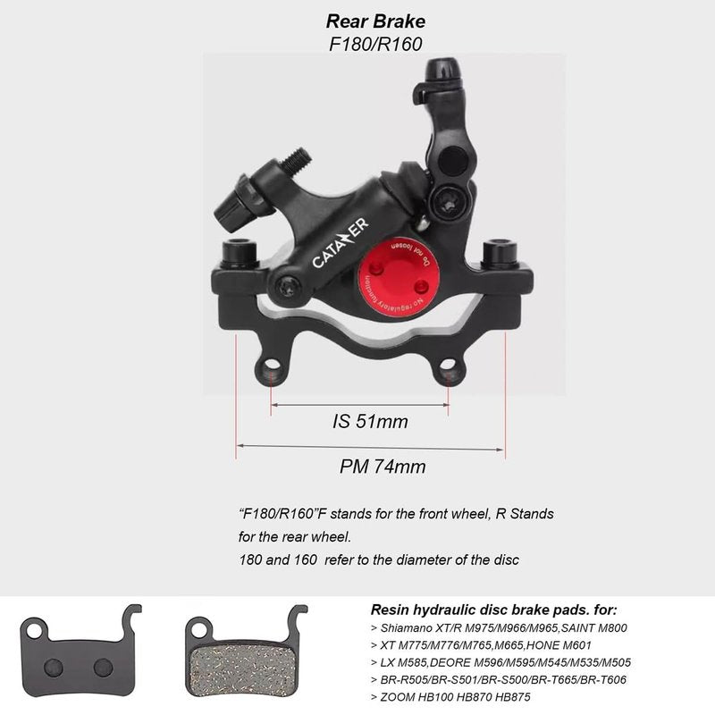 catazer MTB Road HB-100 MTB Road Line Pulling Hydraulic Disc Brake Calipers Front & Rear Mountain Bike Disc Brake E-Bike Disc Brake (1 Pcs Black Rear)