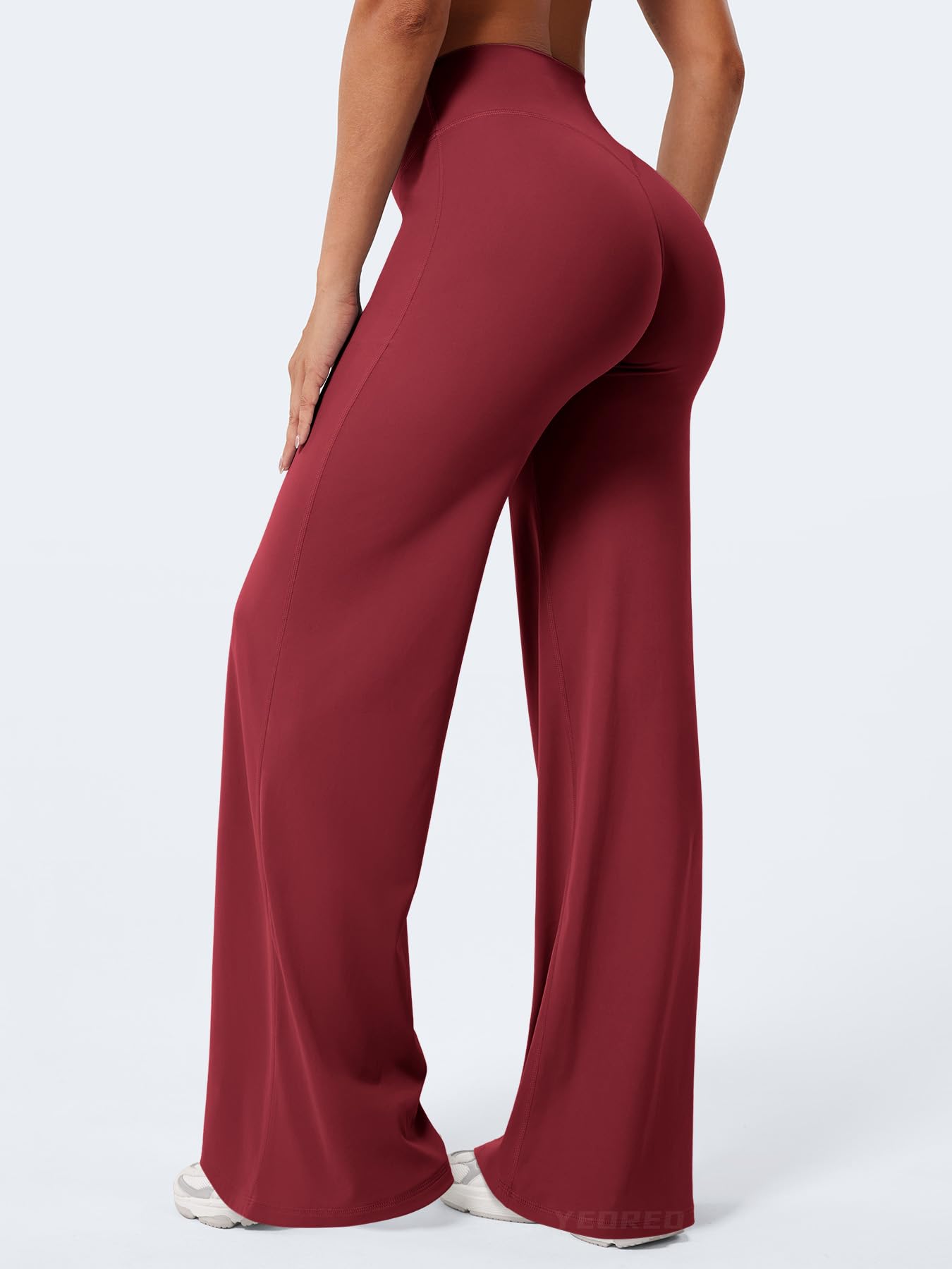 YEOREO Workout Leggings Womens No Front Seam Straight Leggings 33" High Waist Buttery Eddiy Gym Yoga Pants Ancora Red XL