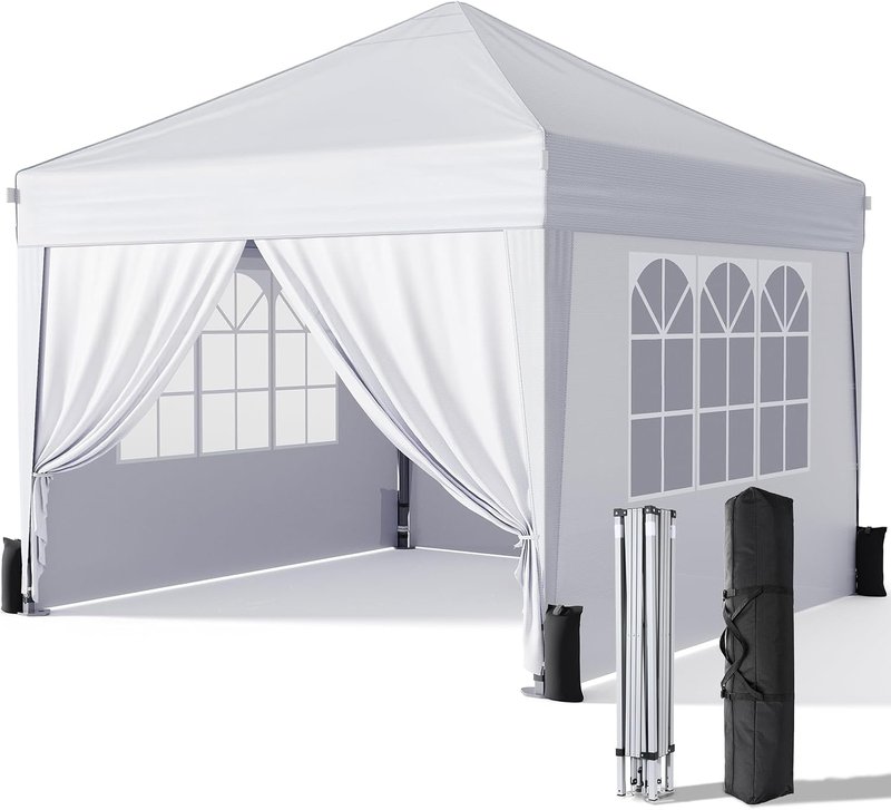 10x10 Pop Up Canopy Tent with Sidewalls - Durable Outdoor Instant Shelter for Events, Camping & Backyard Parties | White