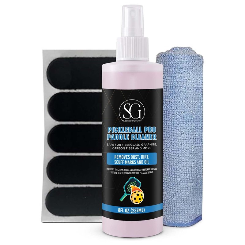Pickleball Paddle Cleaner Spray with Cleaning Cloth and Thumb Tape - Removes Dirt, Ball Residue, Scuff Marks - EPA Safer Ingredients, Pickleball Accessories, Pickleball Gifts - 8 FL Oz