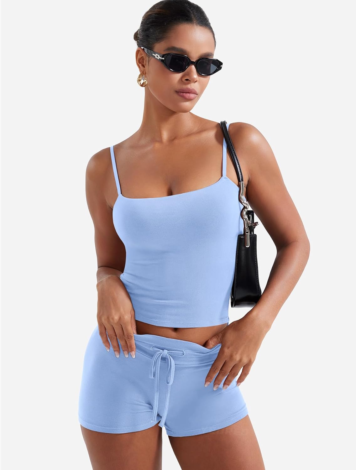 YEOREO Women's 2-Piece Lounge Set - Tank Top & Shorts with Built-In Bra | Summer Comfort Outfit