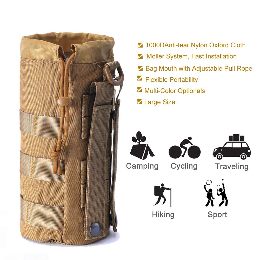 R.SASR Upgraded Tactical Drawstring Molle Water Bottle Holder Tactical Pouches (TAN-2-4)