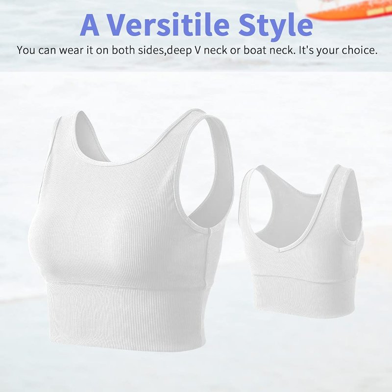 Workout Crop Tank Tops for Women Solid Comfort Sleeveless Shirts for Casual Sports Fitness Yoga Reversible Ribbed Tops White S