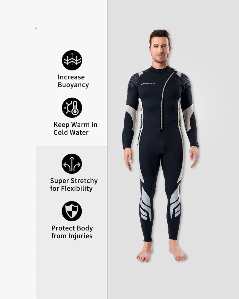 Seaskin 3mm Front Zip Full Wetsuit for Men & Women | Lightweight, Durable Design