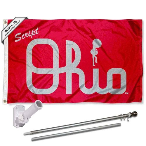 College Flags & Banners Co. Ohio State Buckeyes Script Ohio and Pole Bracket Mount Bundle - 3x5 Flag