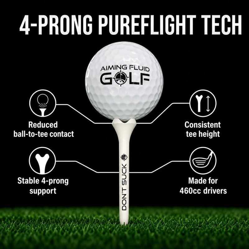 Aiming Fluid Golf Dont Suck Golf Tees - with Durable 4-Prong Tees PureFlight Tech for Straighter & Longer Drives, Less Friction, Consistent Height, Ideal for 460cc Golfing Drivers, 2 3/4", Pack of 50