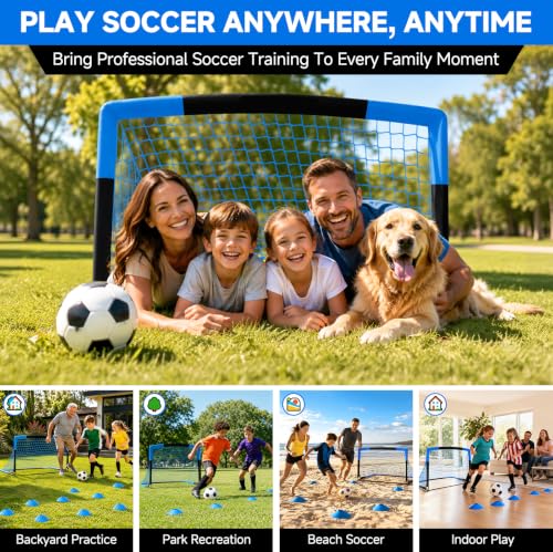 SMTPDT Blue & Black 4x3FT Portable Backyard Soccer Goals Set for Kids - 2 Pack