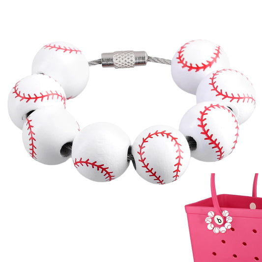 XIHIRCD Sports Bag Charms, Decorative Wooden Beads Accessories Charm Beach Tote Bag Decoration Handbag Supply Compatible with Bogg Bags（Baseball）