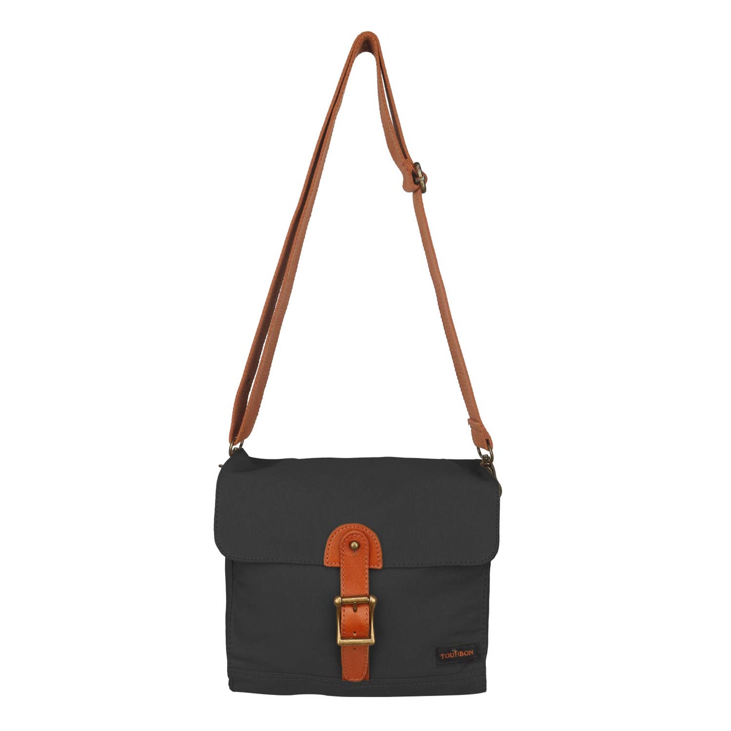 TOURBON Canvas Cycling Bike Handlebar Bag Bicycle Saddlebags Shoulder Messenger Storage (Black)