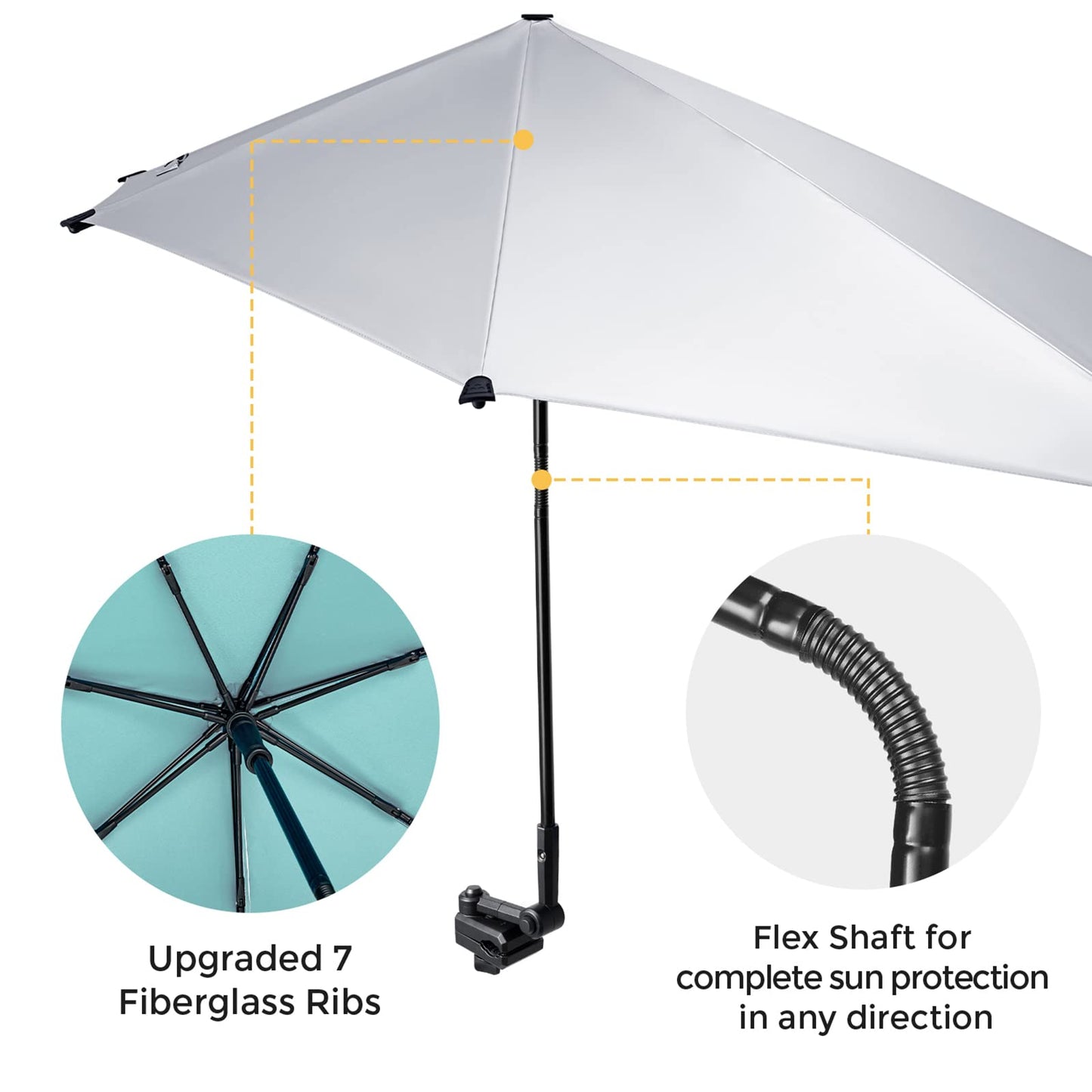G4Free UPF 50+ Adjustable Beach Umbrella XL with Universal Clamp for Chair Golf Bags Stroller Wheelchair Bleacher Patio(Lake Blue)