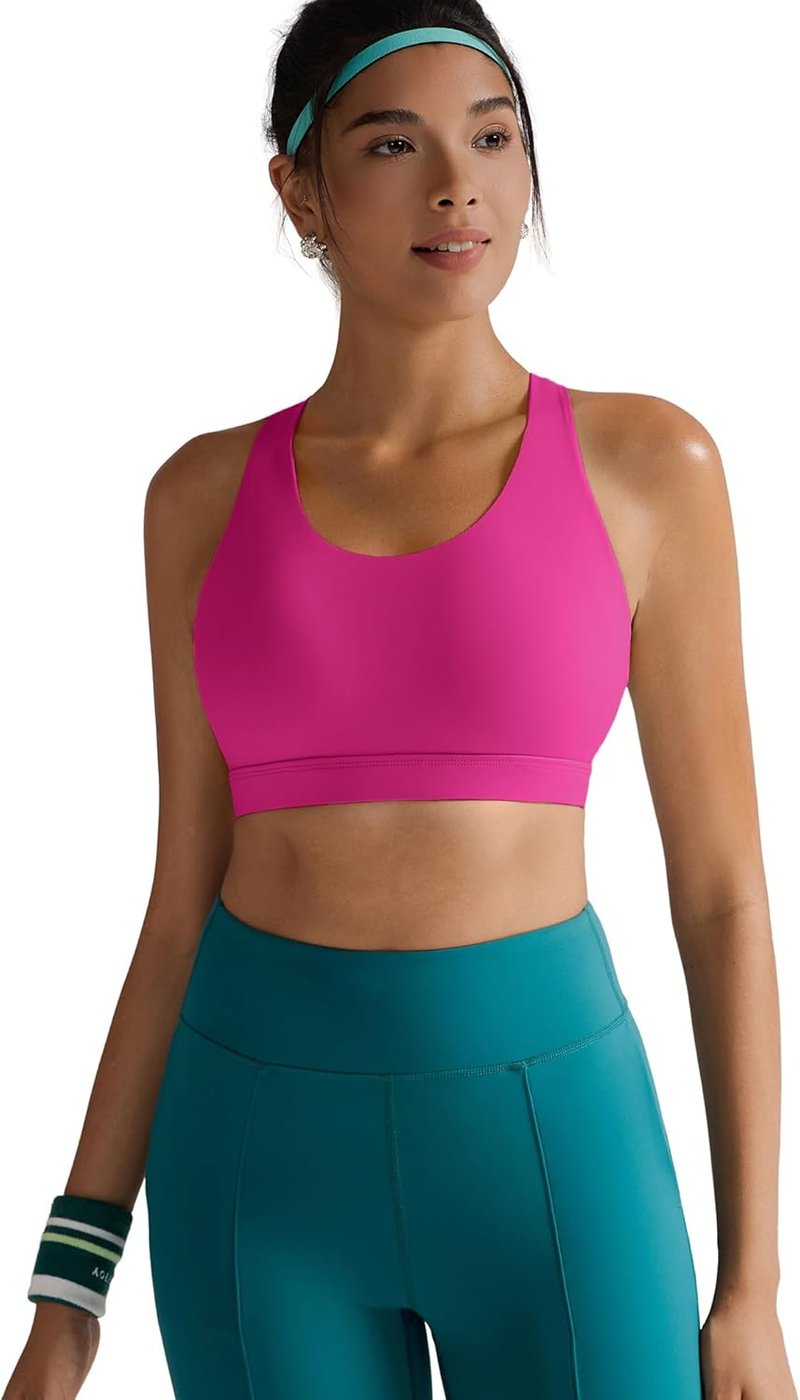 Running Girl Sports Bras for Women - Padded Criss-Cross Back Medium Support with Removable Cups