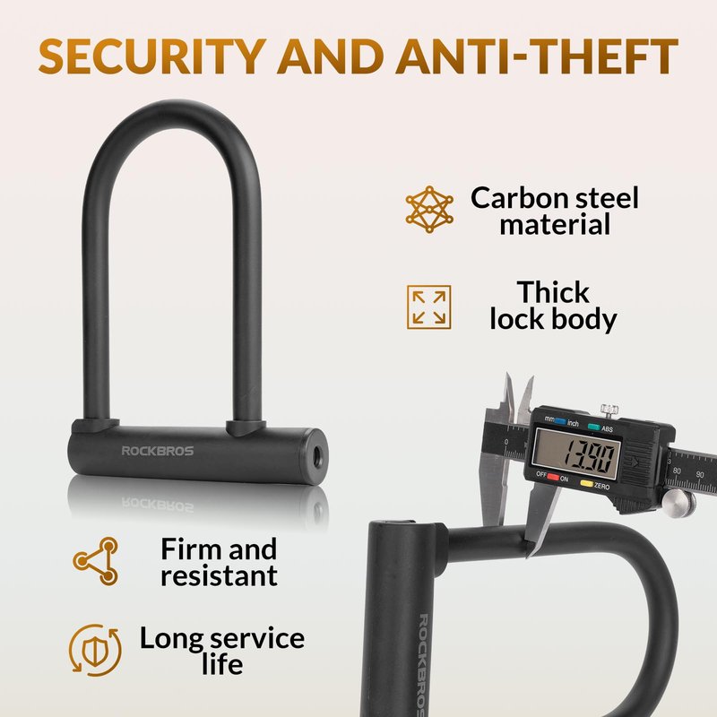 ROCKBROS U Lock Bike U Lock with Cable Heavy Duty Anti Theft Bike Lock U-Lock 4 ft Cable with Keys & Sturdy Mounting Bracket for Road, Mountain, Electric