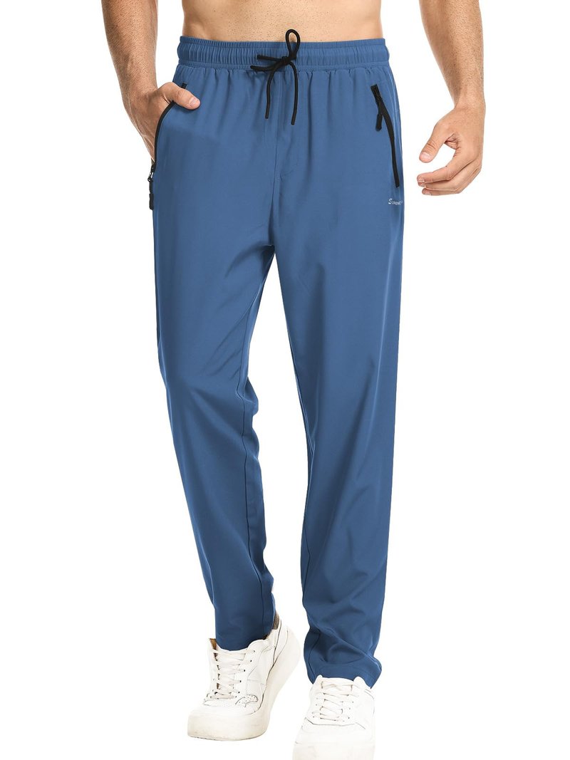Surenow Men's Athletic Pants Elastic Waist Quick-Dry Lightweight Pants Workout Outdoor Sweatpants with Zipper Pockets Cobalt Blue