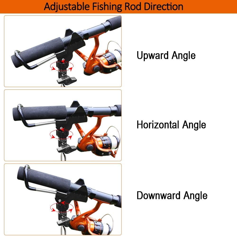 2 Pack Aluminum Bank Fishing Rod Holder with 10 Fishing Bells