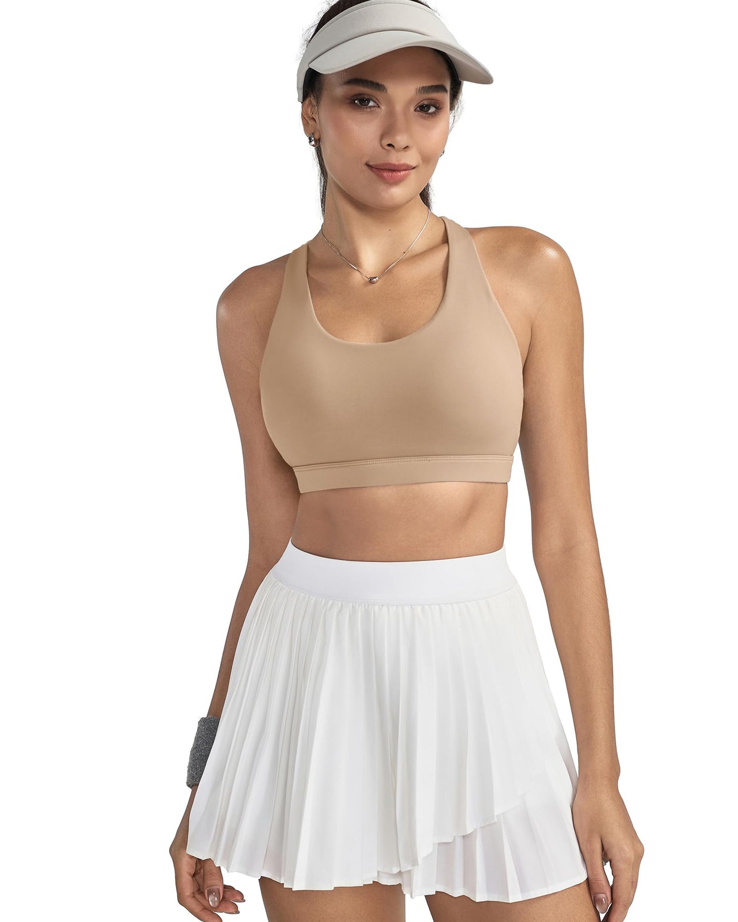 RUNNING GIRL Sports Bra for Women, Criss-Cross Back Padded Strappy Sports Bras Medium Support Yoga Bra with Removable Cups(WX2575 Nude XL)