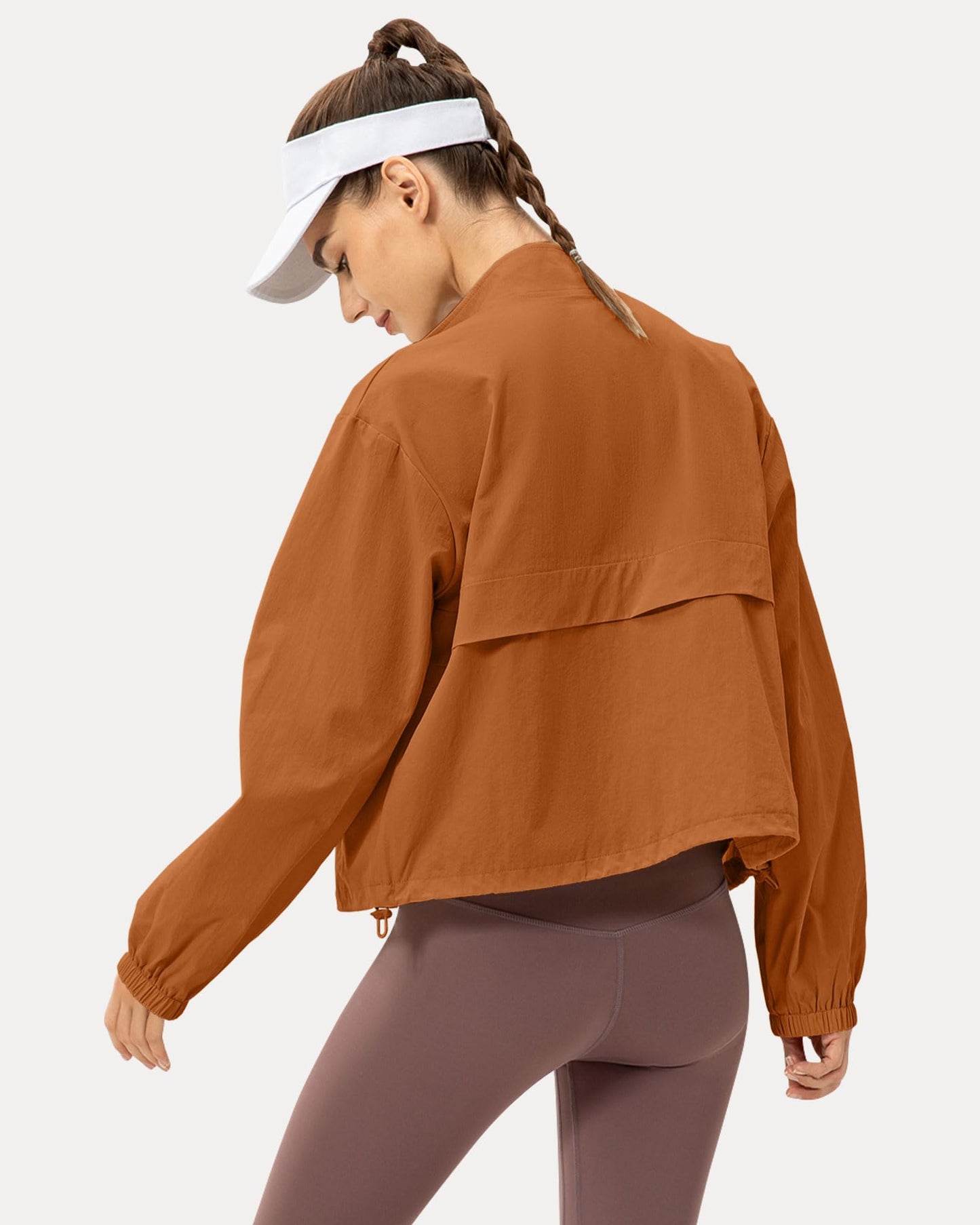 Locachy Women's Lightweight Zip Up Athletic Jacket Stand Collar Windproof Sun Protection Workout Outdoor Jacket Brown L