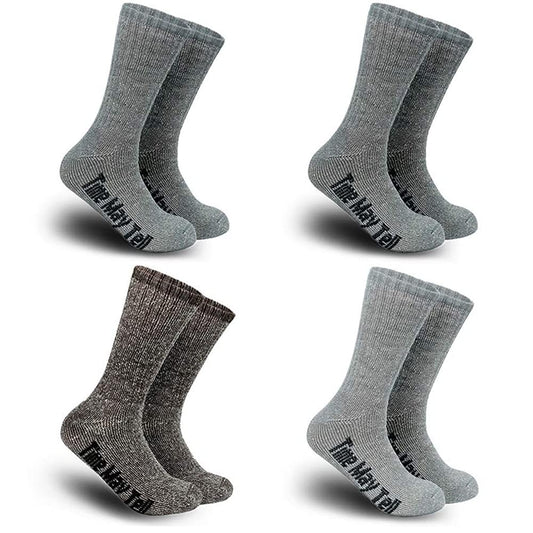 Time May Tell Men&Women Merino Wool Hiking Cushion Socks Pack(2Dark Grey,Light Grey,Brown(4 pairs), US Size 9~13)