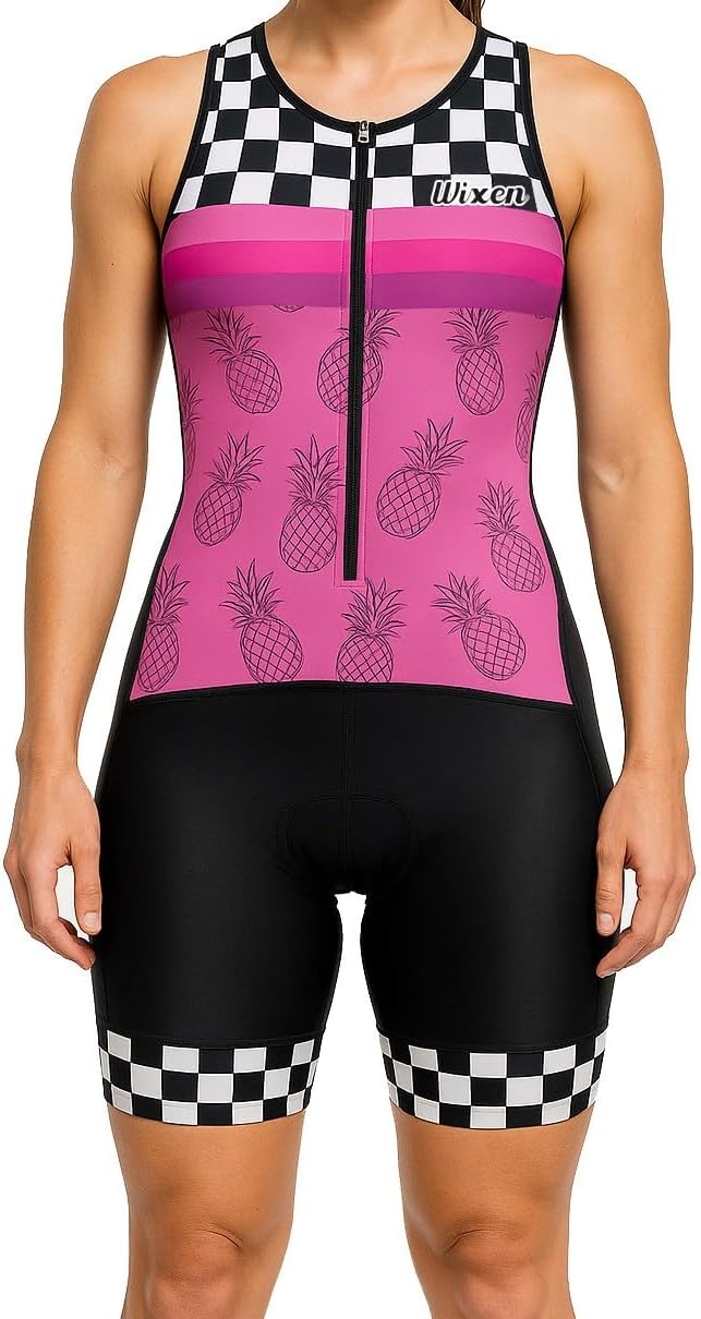 WIXEN Women's Triathlon Suit - Sleeveless Padded Trisuit for Swim, Bike, Run | Back Pockets