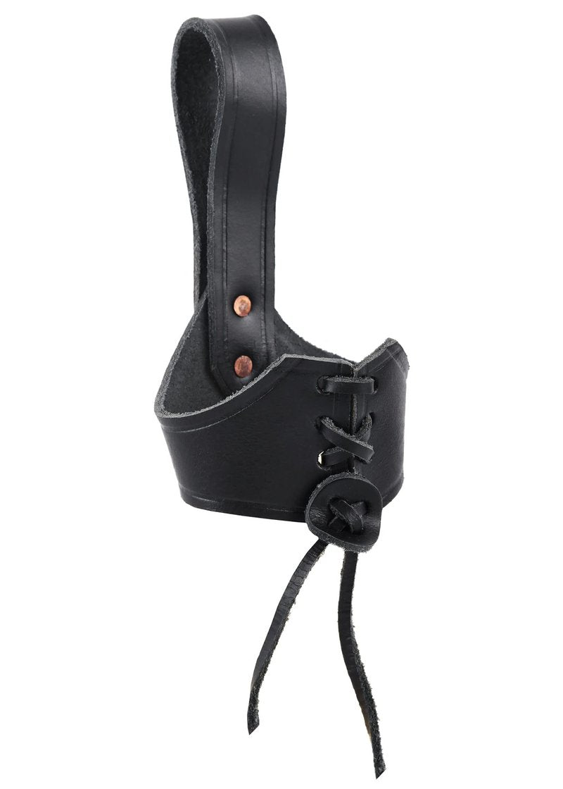 Battle-Merchant Leather Horn Holder Cowhide Belt Holster with Lacing Viking LARP Reenactment Black, Large – fits horns approx. 14–20 fl oz