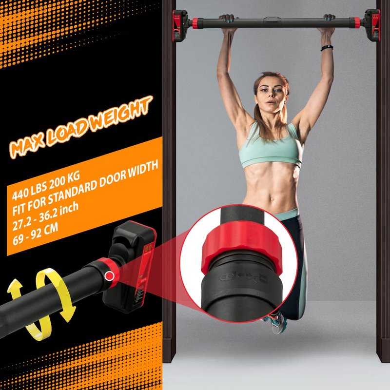 Adjustable Pull Up Bar for Doorway - Upper Body Workout Training Bar with Locking Mechanism, No Screw Installation, Portable Design, Max Load 440 Lbs, Fits 27.2"-36.2" Width for Upper Body Training, H