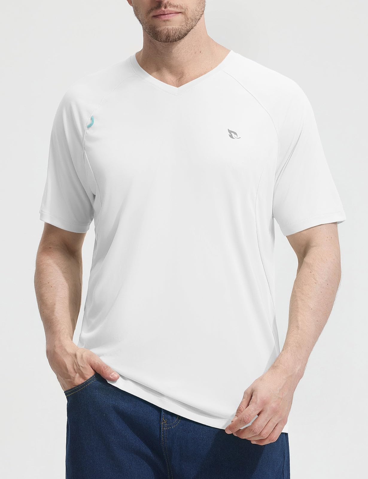 baleaf Men's Short Sleeve Sun Shirts UPF 50+ Quick Dry White L