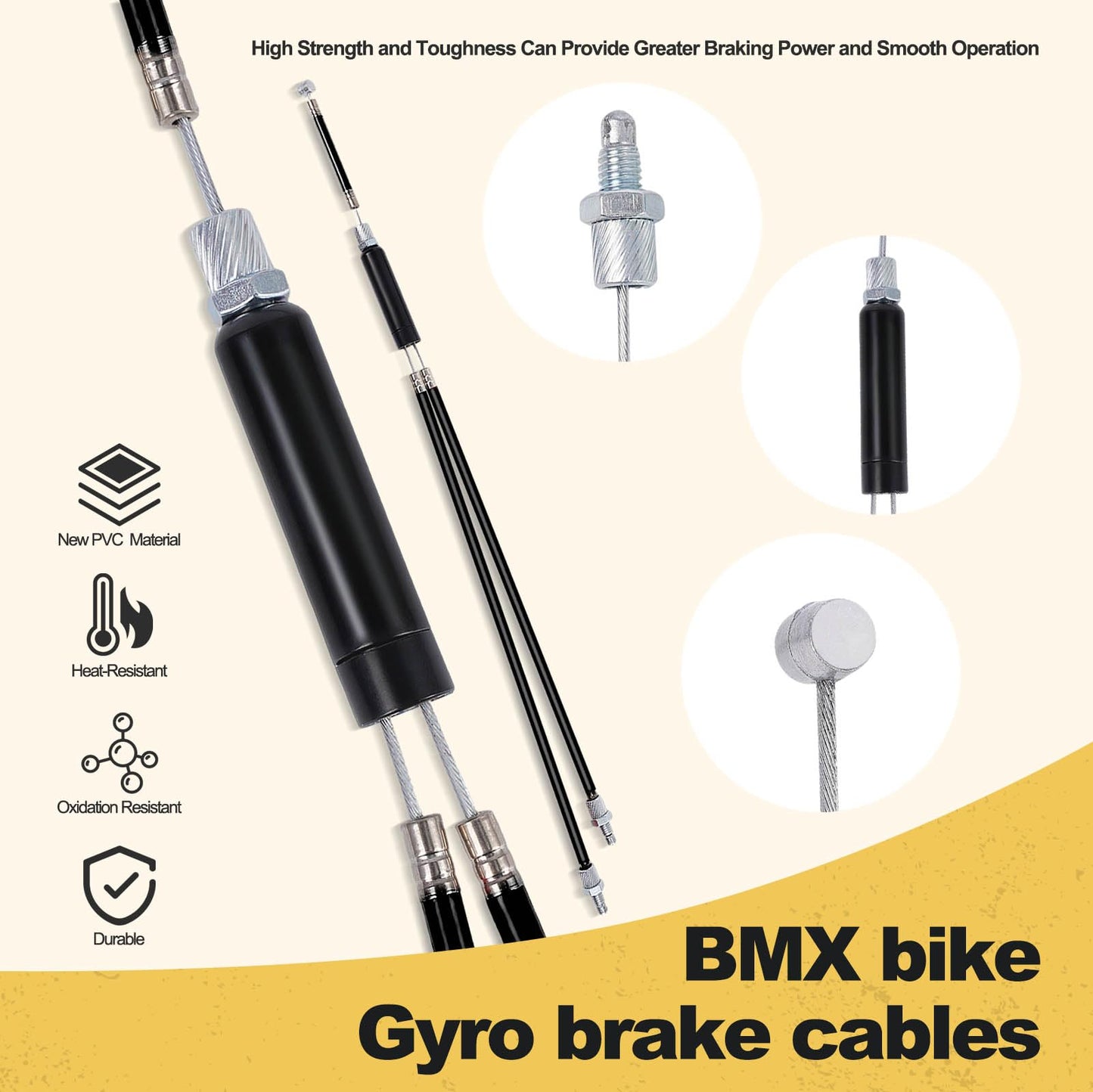 BMX Bike Gyro Brake Cables Front + Rear (Upper + Lower) with Spinner Rotor Complete Set, BMX Bicycle Brake Lines Set Cable Wire&Housing -Stable,Flexible for Most Gyro Systems and 20"Bikes,Professional