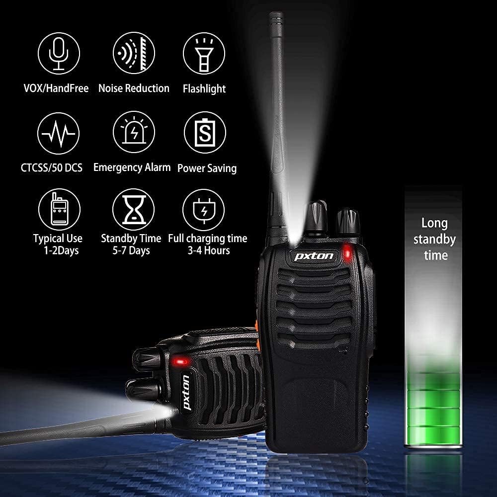 Two Way Radios Long Range - Rechargeable Walkie Talkies with Headphones & Flashlight | 16 Channels, 8 Pack