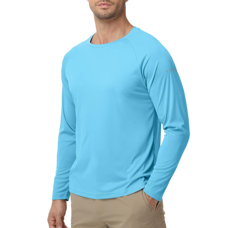 Men's Long Sleeve Rash Guard Swim Shirts UPF 50+ Sun Protection Dry Fit T-Shirt Athletic Tops for Running Hiking Fishing Sky Blue L