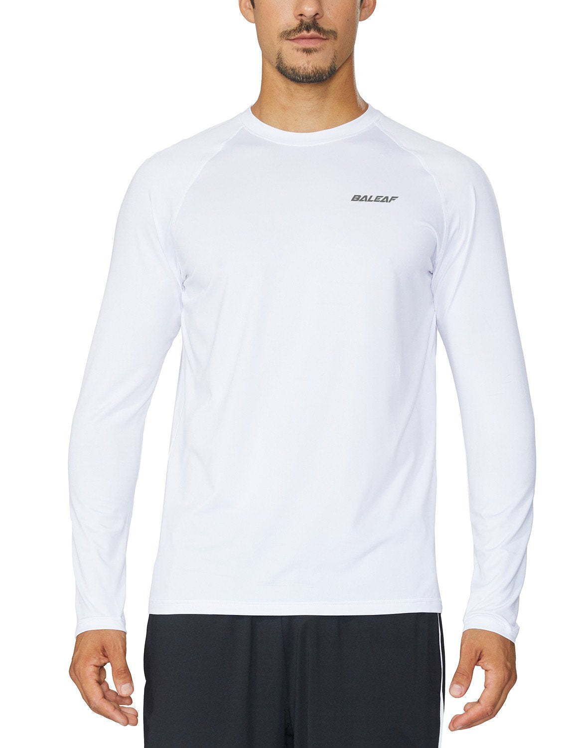 baleaf Men's Long Sleeve Running Shirts Quick Dry Rash Guard Tops White L