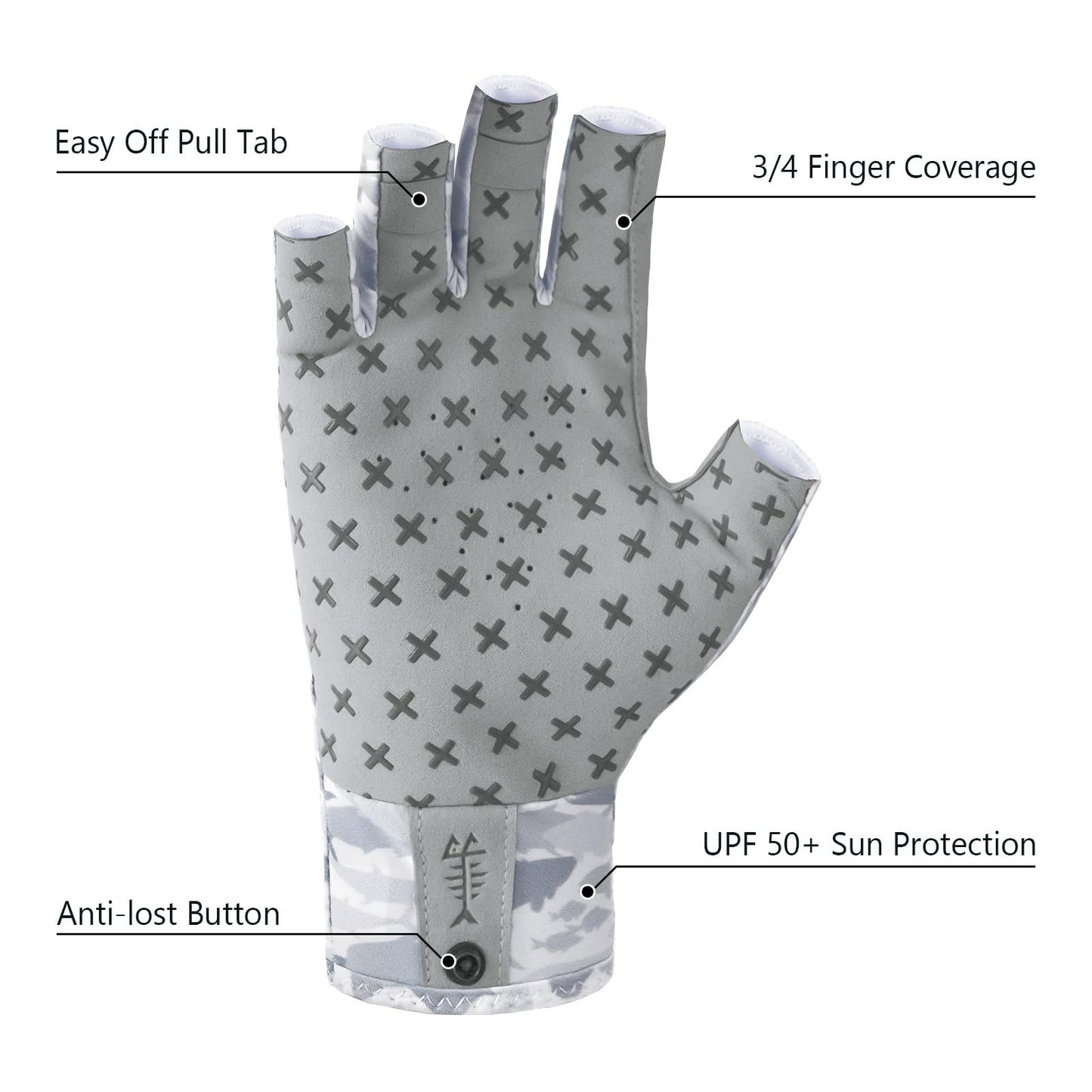 BASSDASH 3/4 Finger UPF 50+ Sun Gloves Breathable Anti-Slip Silicone Palm for Men Women Fishing Fingerless Cycling Running