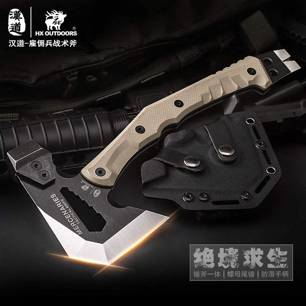 HX OUTDOORS Mercenarys Tactical Engineer Axes Multifunctional Explosion-Proof Axe Camping Artillery Fire Rescue Hammer Hiking Tools,Black