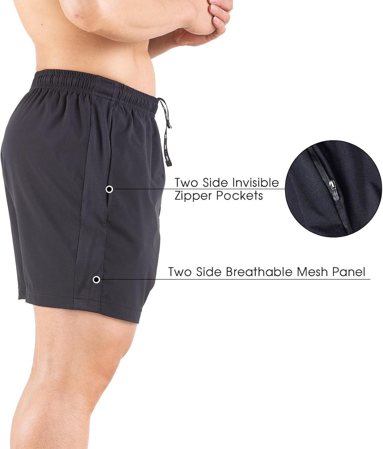 Men's 5" Quick-Dry Running Shorts - 2 Pack Athletic Gym Shorts with Zipper Pockets