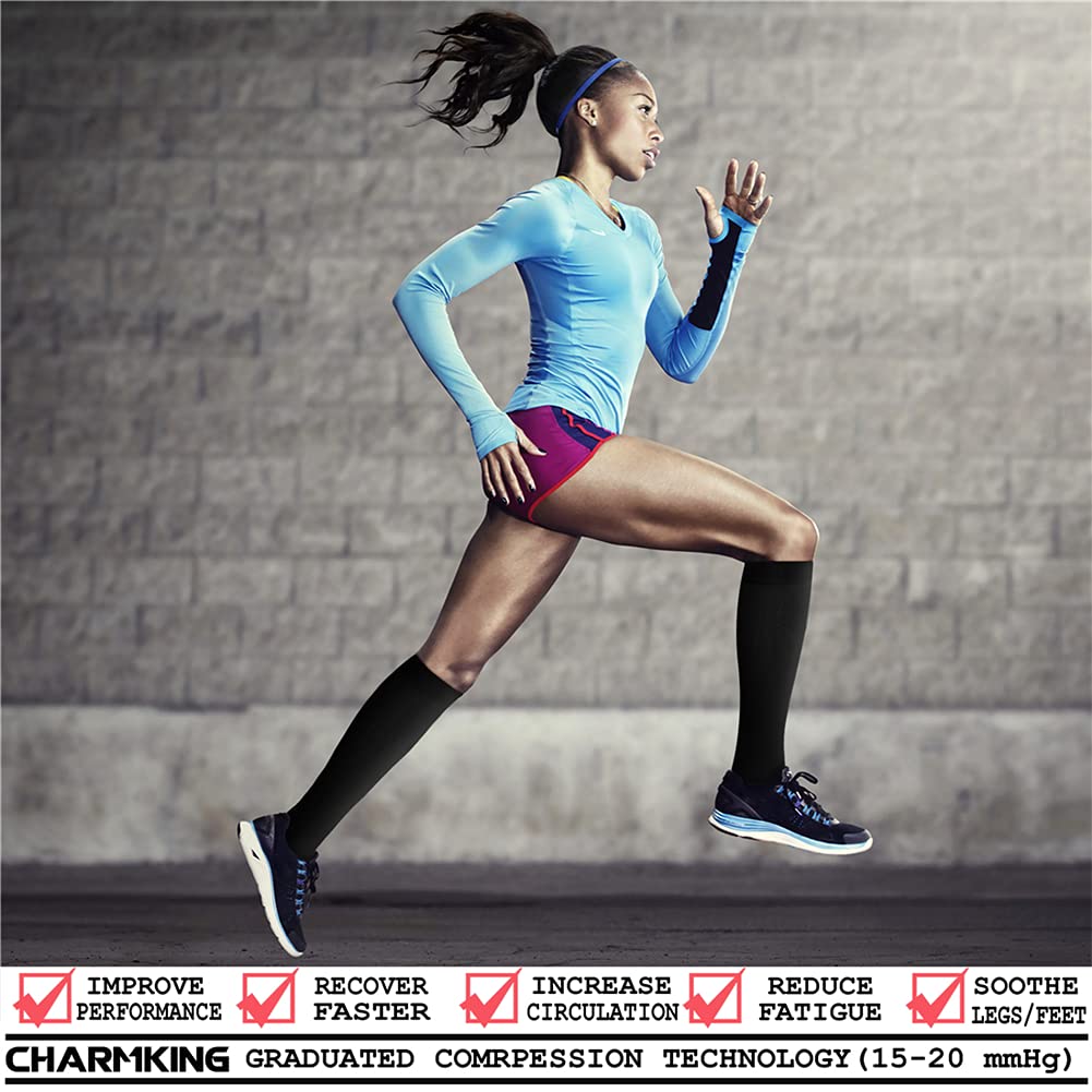CHARMKING Compression Socks for Women & Men (8 Pairs) 15-20 mmHg Graduated Copper Support Calf Socks are Best for Pregnant, Nurses - Boost Performance, Circulation, Knee High Wide Calf(L/XL, Multi 02)