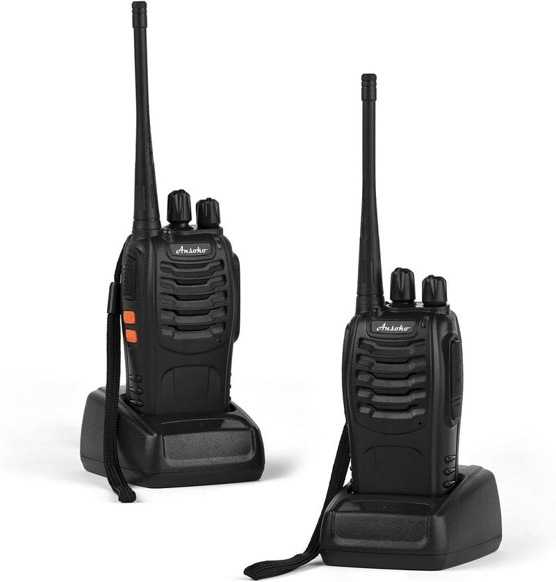 Rechargeable Walkie Talkies - Long Range Two-Way Radios | 16 Channels, Earpiece Included (2 Pack)