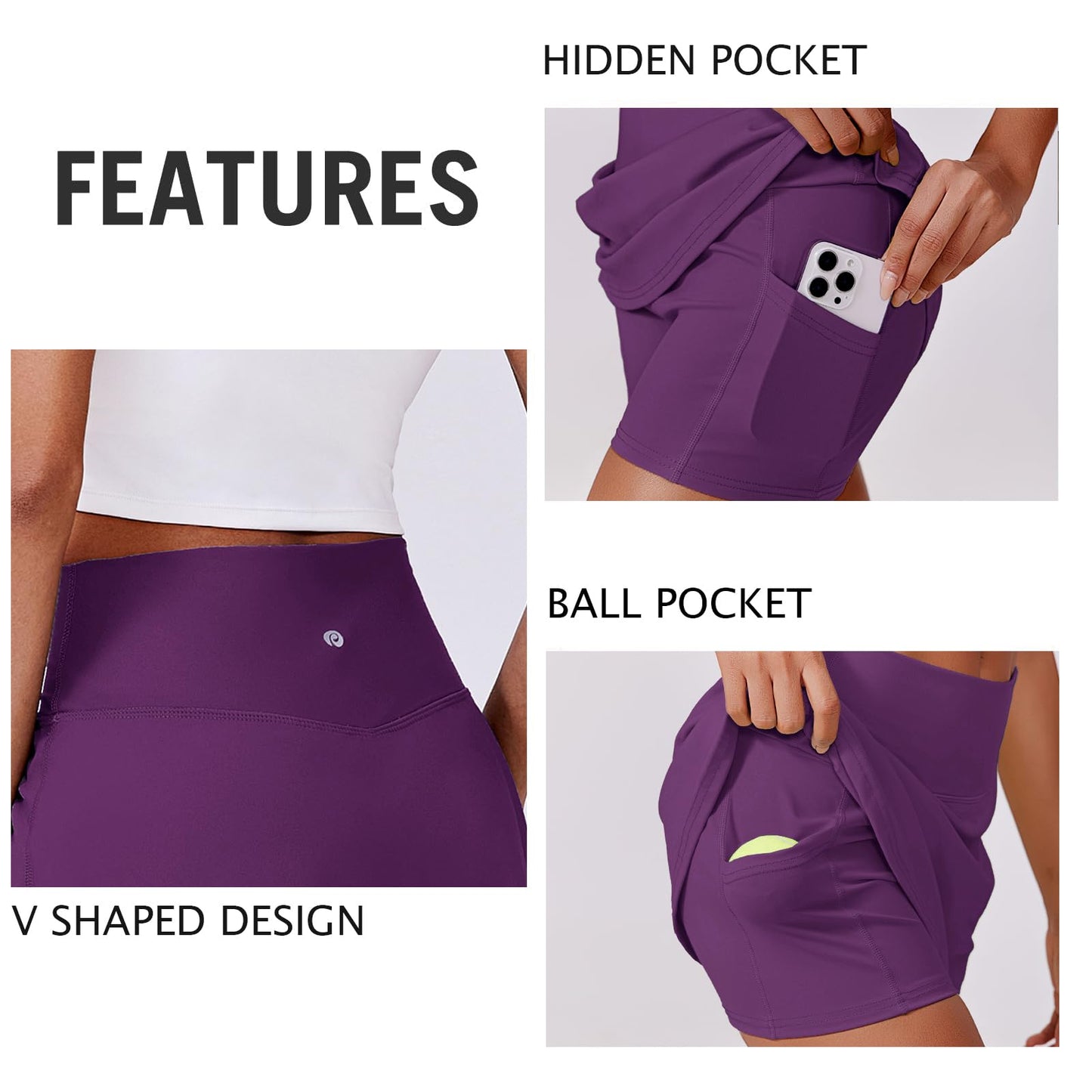 PINSPARK Golf Skirts for Women V Waisted Tennis Skorts Lightweight Athletic Skirt Stretchy Workout Skort with Pockets, Dark Purple XXL