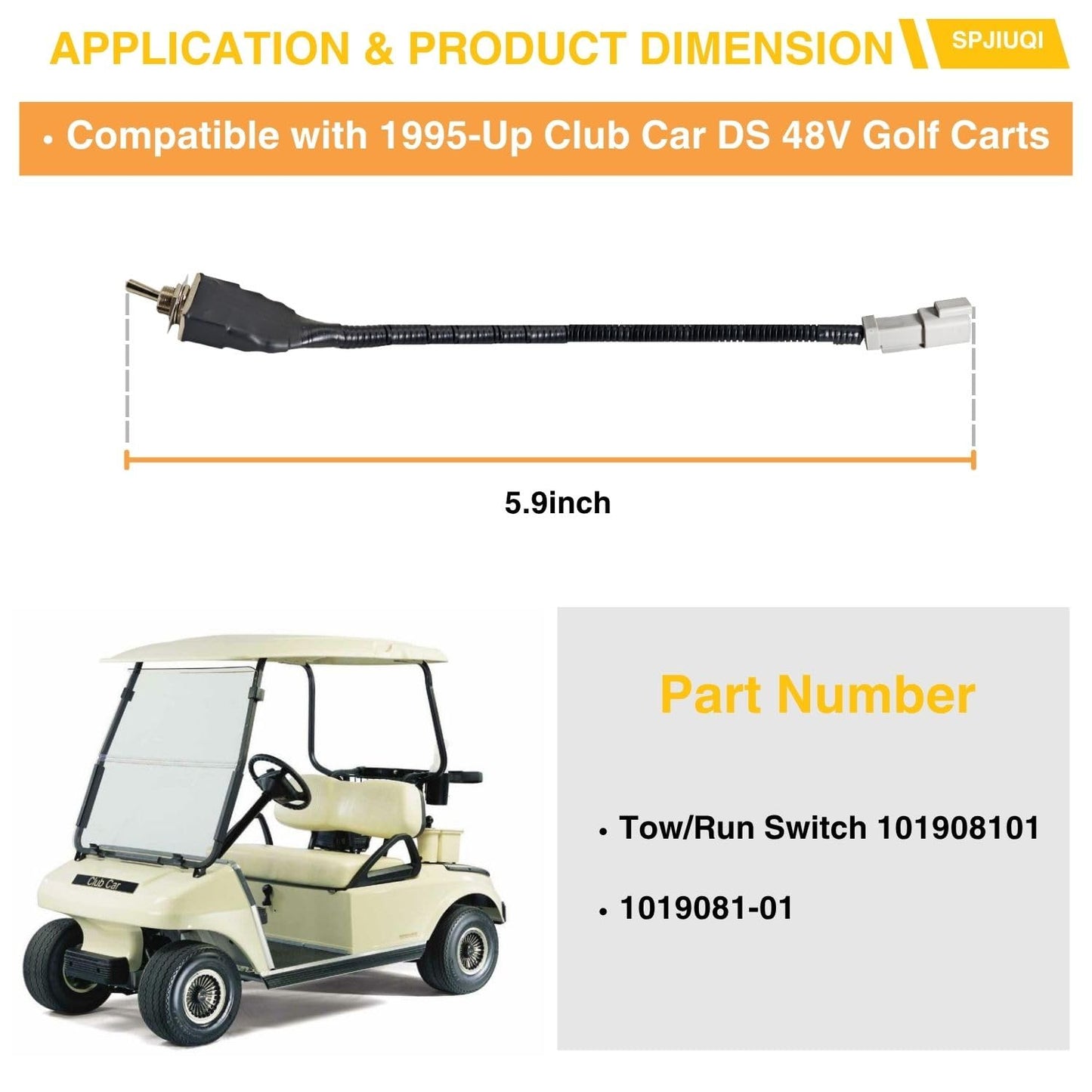 SPJIUQI 1019081-01 Golf Cart Tow Run Switch Assembly for Club Car 48V DS 1995-up Electric Golf Cart Toggle Switch with Harness 101908101