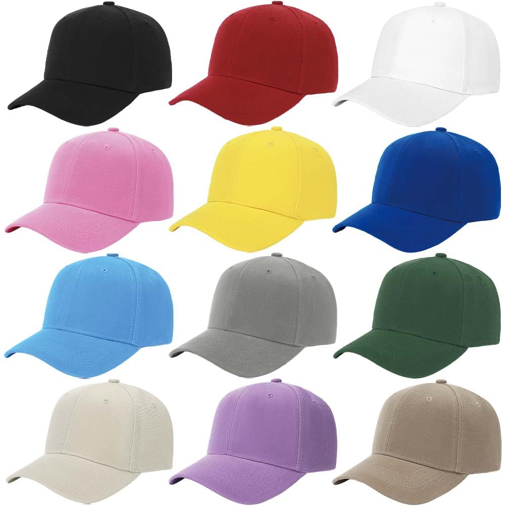 ZH Plain Adjustable Unisex Blank Design Baseball Caps - Lot of 12