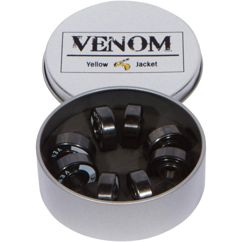 Yellow Jacket Premium Skateboard Bearings – Titanium Coated, Ceramic Balls – Pro Longboard – High Speed, Precision for Skateboards, Longboards, in-line Skates, (Gold Venom - Washers and Spacers)